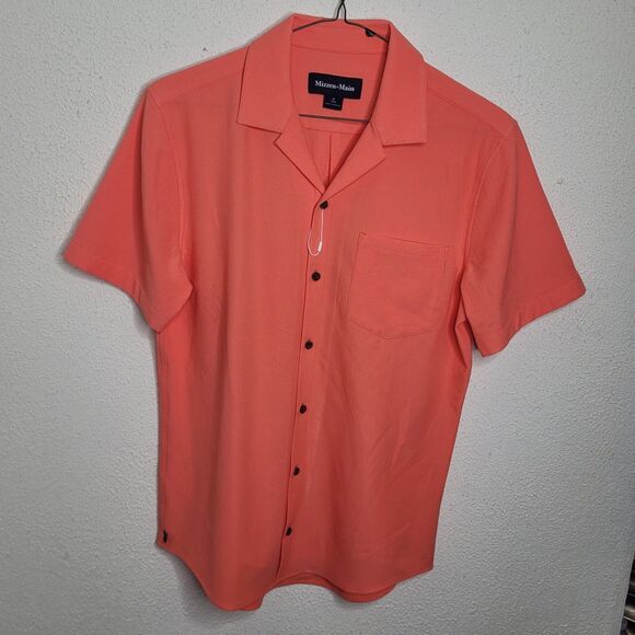 NWOT Mizzen+Main Palmer Camp Shirt Mens M Salmon Peach Linen Blend Stretch Shirt - Picture 3 of 12